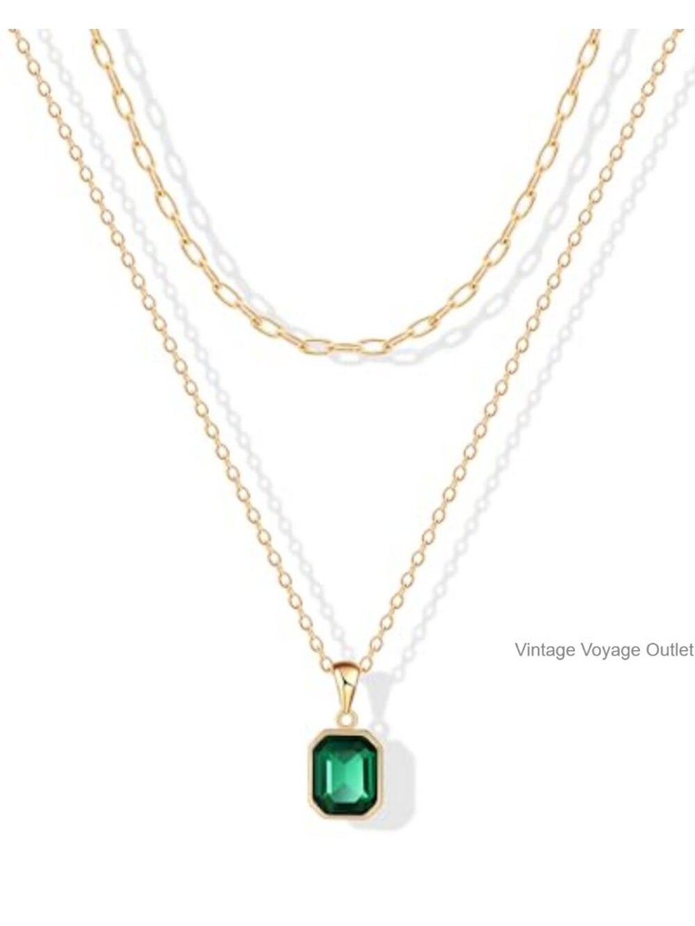 Layered Gold Plated Necklace Set Paperclip Choker Crystal Pendant